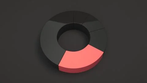 Black ring pie chart with one red sector Illustrazione stock