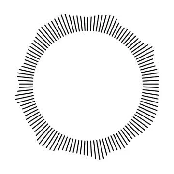 Black ring of short thin rays with wavy silhouette on white background. Stylish Illustrazione stock