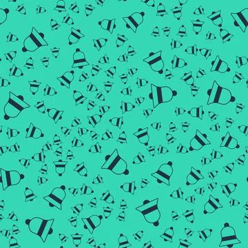 Black Ringing bell icon isolated seamless pattern on green background. Alarm  스톡 일러스트