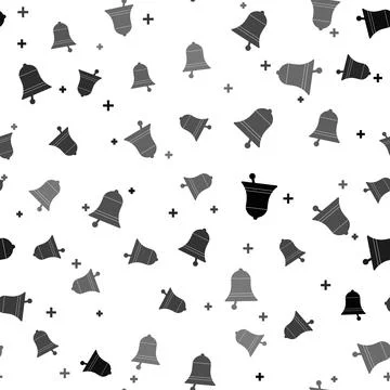 Black Ringing bell icon isolated seamless pattern on white background. Alarm イラスト素材