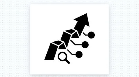 Black rising arrow chart icon with magnifying glass Stock Illustration
