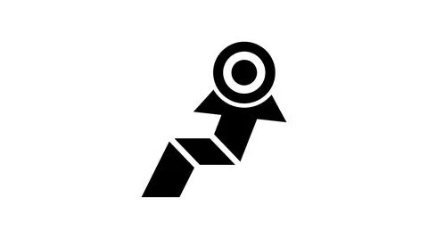 Black rising arrow icon hitting a target bullseye Illustrazione stock
