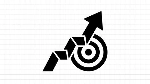 Black rising arrow icon hitting a circular target Stock Illustration