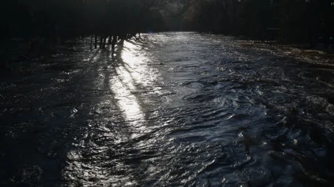 Black River Spring flooding water Michigan Upper Peninsula Stock Footage 312345548