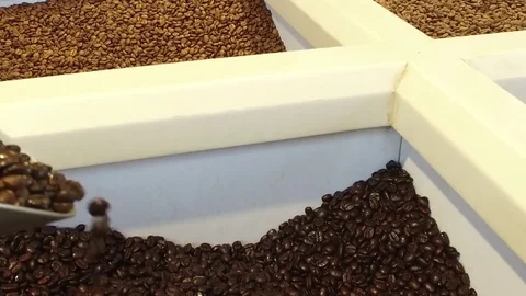 Black roasted coffee slow motion Stock Footage 80577977