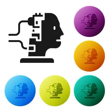 Black Robot connected for maintenance icon isolated on white background Illustrazione stock