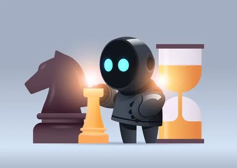 Black robot cyborg playing chess strategy artificial intelligence technology イラスト素材