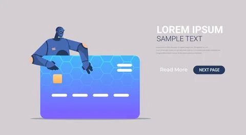 Black robot hacking data privacy security information of credit card artificial Illustrazione stock