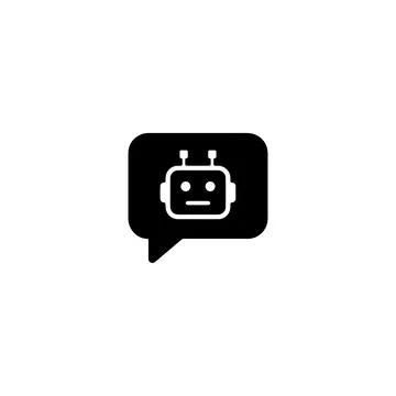 Black robot head icon inside a speech bubble for chat support 스톡 일러스트