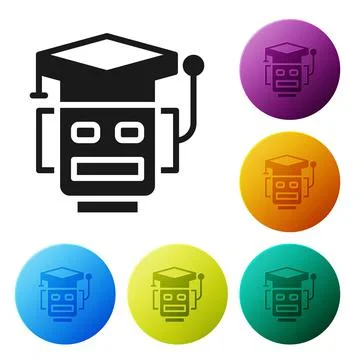 Black Robot icon isolated on white background. Artificial intelligence, machine Stock Illustration