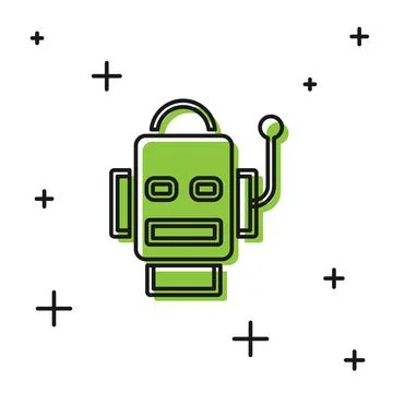 Black Robot icon isolated on white background. Artificial intelligence, machine Stock Illustration