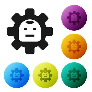 Black Robot icon isolated on white background. Artificial intelligence, machine Stock Illustration