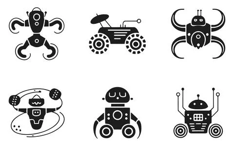 Black Robot Icon Set Minimal Vector Collection Stock Illustration