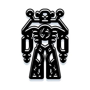Black robot icon standing on white background Stock Illustration