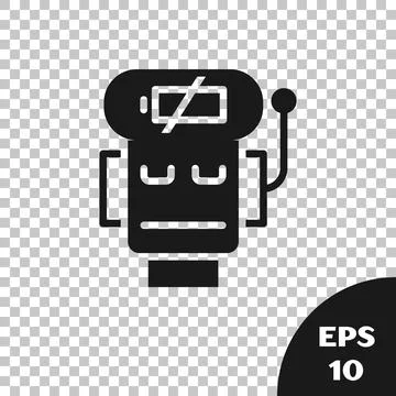 Black Robot low battery charge icon isolated on transparent background Illustrazione stock