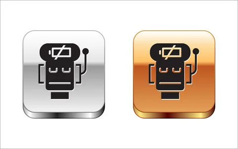 Black Robot low battery charge icon isolated on white background. Artificial Illustrazione stock