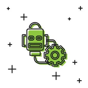 Black Robot setting icon isolated on white background. Artificial intelligence Stock Illustration