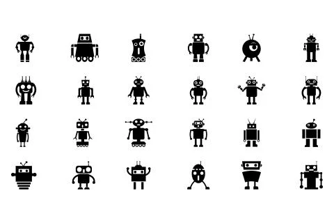 Black Robot Vector Icons Stock Illustration