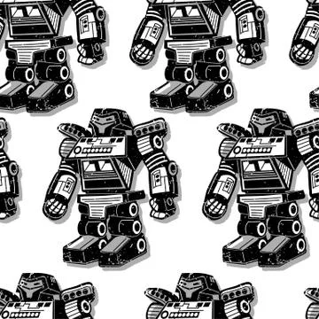 Black robot warrior seamless pattern Stock Illustration