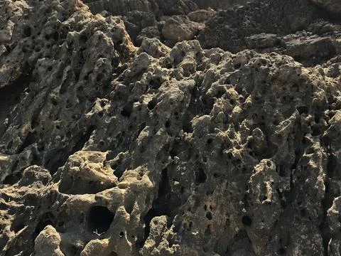 Black rock formations, Playa De Agua Liques, Fuerteventura Stock Photos