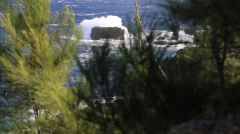 Black rock in  ocean, scenic view, Waianapanapa state park, Hawaii Stock Footage 57403891