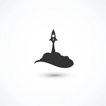 Black rocket and cloud, icon in flat style isolated on white background, conc Stock Illustration