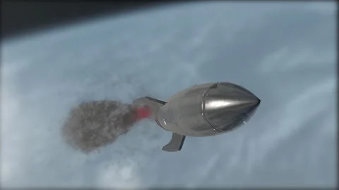 A black rocket is flying in the sky. Weapons of mass destruction. Blurred backgr Video stock 146861607