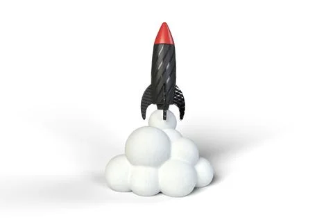 A Black Rocket Launching 3D Rendered Stock Illustration
