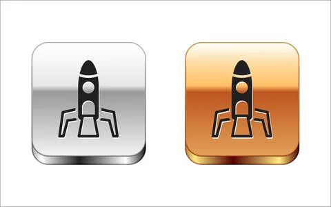 Black Rocket ship icon isolated on white background. Space travel. Silver and Stock Illustration