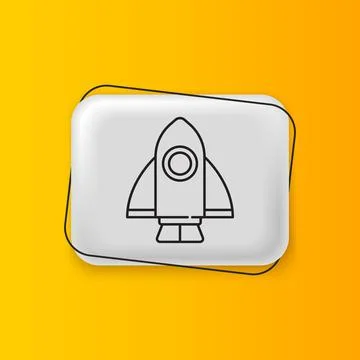 Black Rocket ship icon isolated on yellow background. Space travel. Silver .. Ilustración de archivo