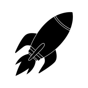 Black Rocket Ship Icon Space Flight Launch and Adventure Journey Illustration