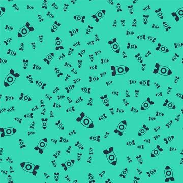 Black Rocket ship toy icon isolated seamless pattern on green background. Space Stock Illustration