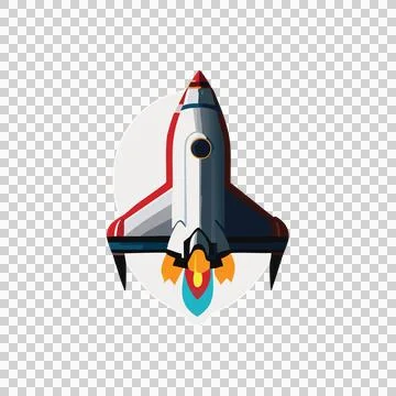 Black Rocket Silhouette On Circle launching line art white Stock Illustration