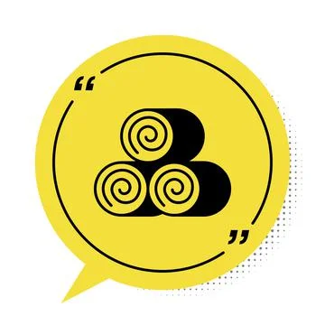 Black Roll of hay icon isolated on white background. Yellow speech bubble symbol 스톡 일러스트