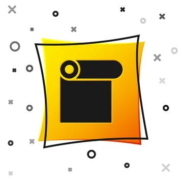 Black Roll of paper icon isolated on white background. Yellow square button.  Stock Illustration
