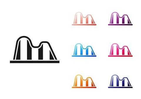 Black Roller coaster icon isolated on white background. Amusement park Stockillustratie
