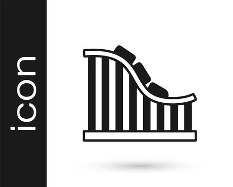 Black Roller coaster icon isolated on white background. Amusement park Illustrazione stock