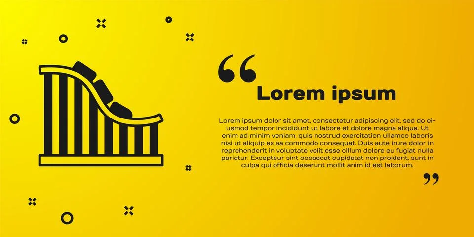Black Roller coaster icon isolated on yellow background. Amusement park. Ch.. Stockillustratie