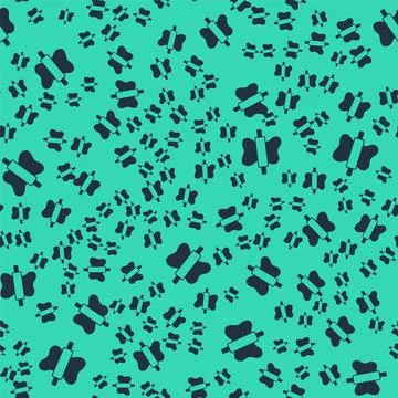 Black Rolling pin on dough icon isolated seamless pattern on green background Stock Illustration