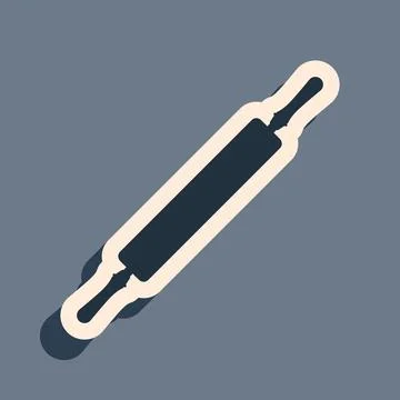 Black Rolling pin icon isolated on grey background. Long shadow style. Vector Stock Illustration