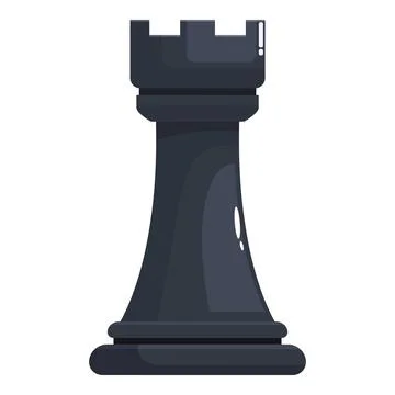 Black rook chess piece standing on white background Stock Illustration