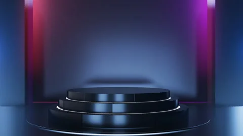 Black room space with rotating round pedestal Stock Footage 283541079