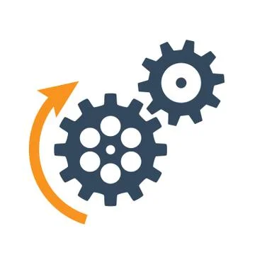 Black rotating cogwheels icon. Flat design vector element. Stock Illustration