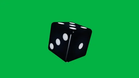 Black rotating dice with white pips on green screen. 4K Video stock 343265685