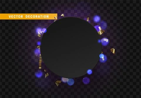 Black round banner on transparent background with bright bokeh light and gold Stock-Illustration
