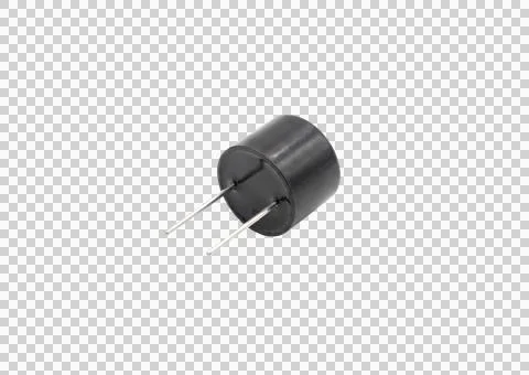 Black round buzzer with two metal pins, essential electronic component for .. Stock Photos