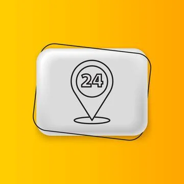 Black Round the clock delivery icon isolated on yellow background. Silver r.. Stock Illustration