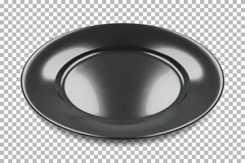 Black round empty plate side view with transparent shadow Stock Illustration