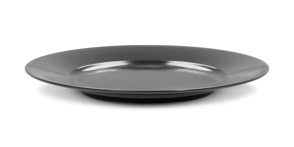 Black round empty plate side view isolated on white background Stock Illustration