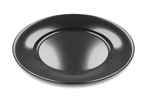 Black round empty plate side view isolated on white background Stock Illustration